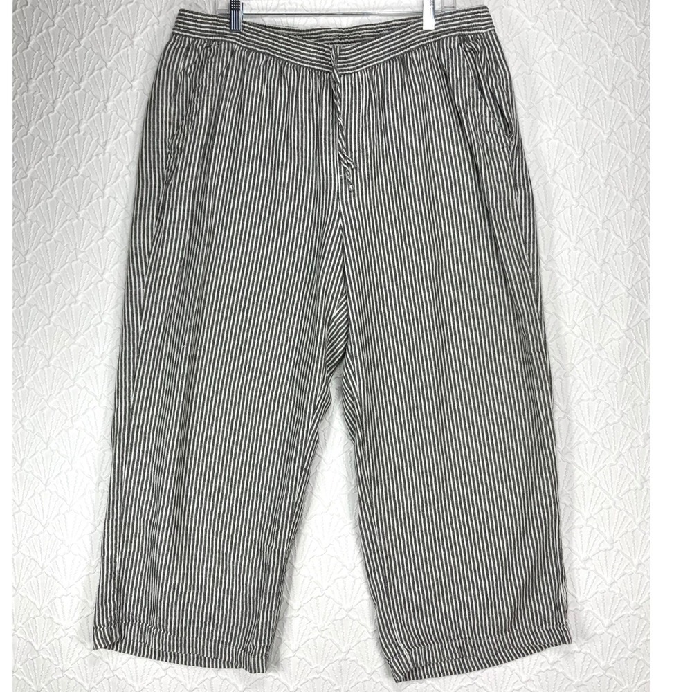 Old Navy Striped Linen Wide Leg Crop Pants Womens XL Grey White Coastal Pull On